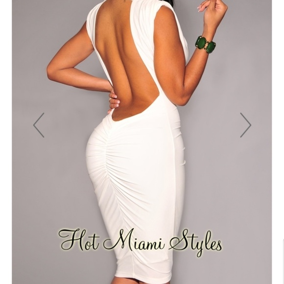 Hot Miami Styles Dresses & Skirts - HMS- Off White Ruched Low back Dress